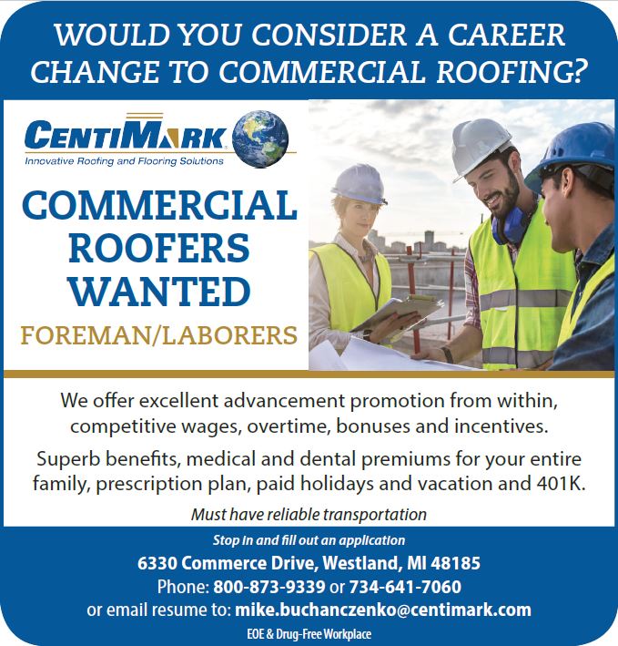 EmploymentGuide's tweet image. Commercial Roofers Wanted in Michigan!!

Competitive wages, overtime, bonuses, incentives and great benefits!

Stop in and Fill out an application 
6330 Commerce Drive, Westland, MI 48185

Email resume to mike.buchanczenko@centimark.com

#Jobs #Hiring #Roofers #Westland #Detroit