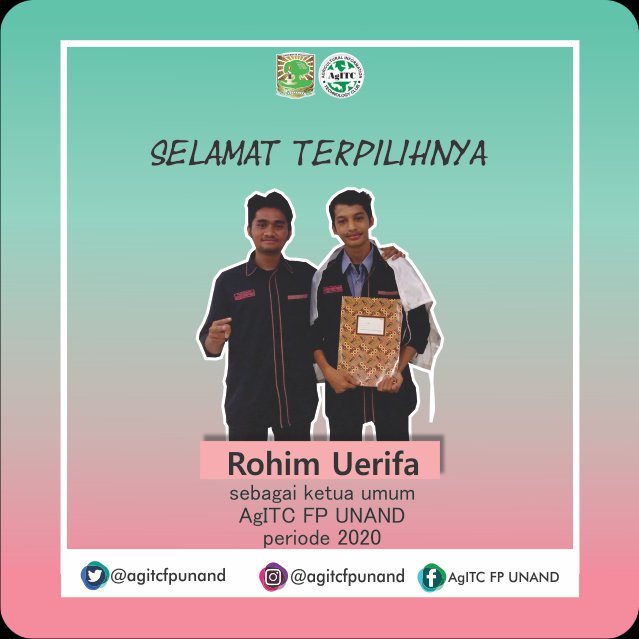 AgITCFPUnand's tweet photo. [Musyawarah Besar ke XVI] 

Memusyawarahkan dan memutuskan bahwa saudara Rohim Uerifa sebagai Ketua Umum UKMF AgITC periode 2020. semoga dapat menjalankan amanah dan dapat menjembatani seluruh keluarga besar UKMF AgITC serta dapat melanjutkan visi dan misi UKMF AgITC. https://t.co/YZS0Khn98J