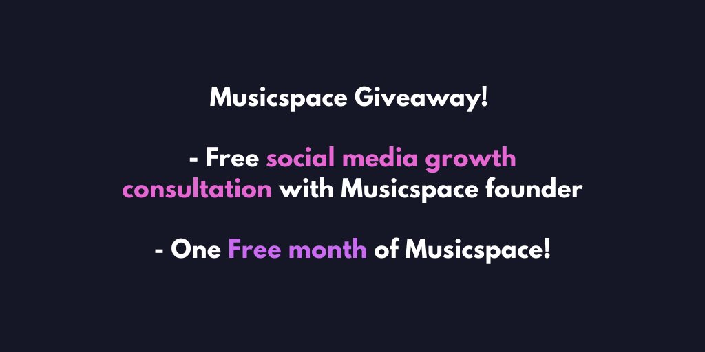 Musicspaceio's tweet photo. Our first Giveaway for Musicspace users! 🎁

Details/Enter Here:
https://t.co/mkZ8gFg1mf

Prizes 🥳

- 30min FREE social media growth consultation call with Avora now &amp; Musicspace Founder

- Free month of Musicspace! https://t.co/Zoeq3KHKoj