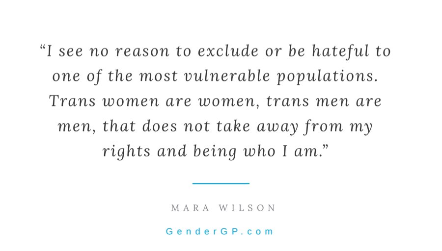 GenderGP's tweet photo. “I see no reason to exclude or be hateful to one of the most vulnerable populations. Trans women are women, trans men are men, that does not take away from my rights and being who I am.” - @MaraWilson
#TransInspiration
#mondaythoughts #MondayMotivation https://t.co/gvvvl7oJHf