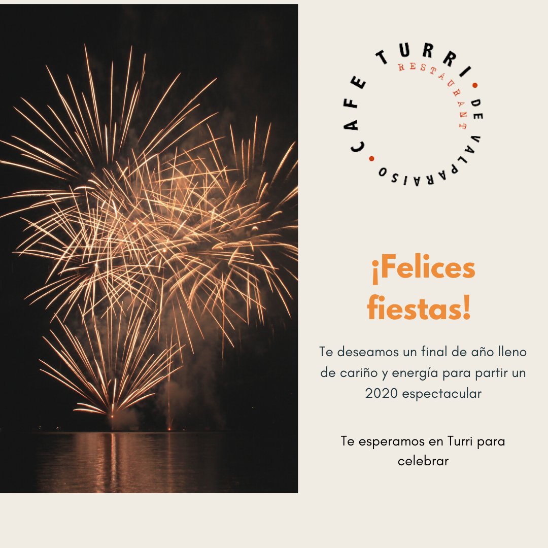 CafeTurri's tweet photo. ¡Felices fiestas te desea todo el equipo Turri!
.
Esperamos que el 2020 venga cargado d tus sueños.
.
Ven a comenzar el año de una manera espectacular en café Turri.
.
Para información de la Experiencia Gourmet de Año nuevo escríbenos a reservas@turrri.cl 
#cafeturri #añonevo2020 https://t.co/byhIkixedQ