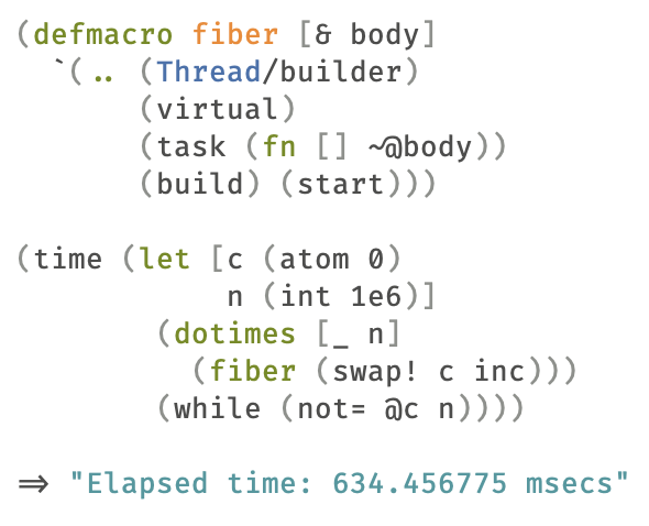 Here's a sneak peek of my upcoming blogpost about @pressron's Project Loom. Just creating 1 million virtual threads (previously: fibers), no big deal. You can get an EA build to experiment on your own here: jdk.java.net/loom/