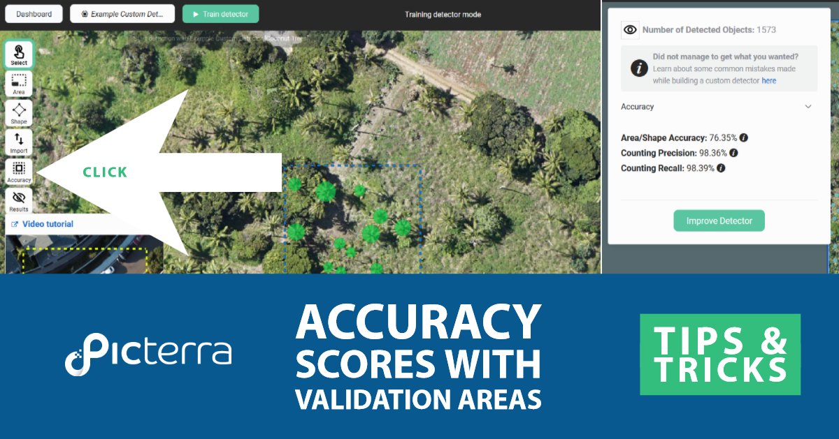 picterra's tweet photo. How #accurate is your #detector β²π? You can set validation areas β» and get accuracy scores π¨βπ«! Counting #precision and recall π’, shape #accuracy, read more at: https://t.co/3k5olfHW6U #CustomDetector #MachineLearning #metrics #AI #drone #aerial #satellite #deeplearning https://t.co/fYgHAlfApo