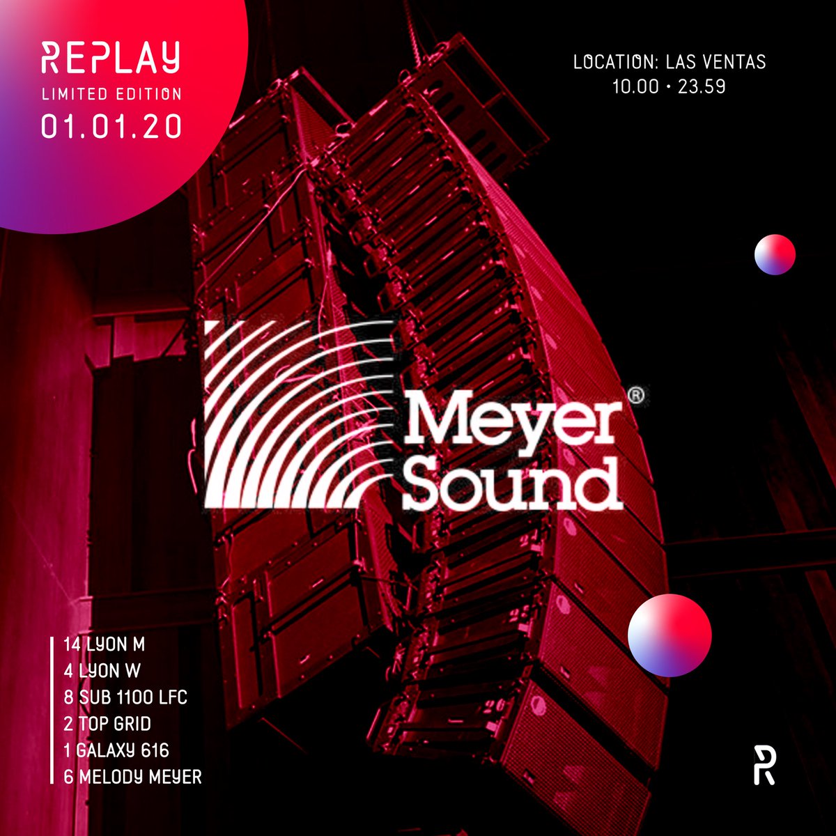 🔊 En REPLAY estamos comprometidos en ofreceros el mejor sonido del mercado. Para esta temporada en Las Ventas hemos reforzado el sonido con lo último del mercado avalado por la casa MEYER SOUND.
🎫 Últimas entradas antes del cambio de precio: replaysunsetparty.entradas.plus