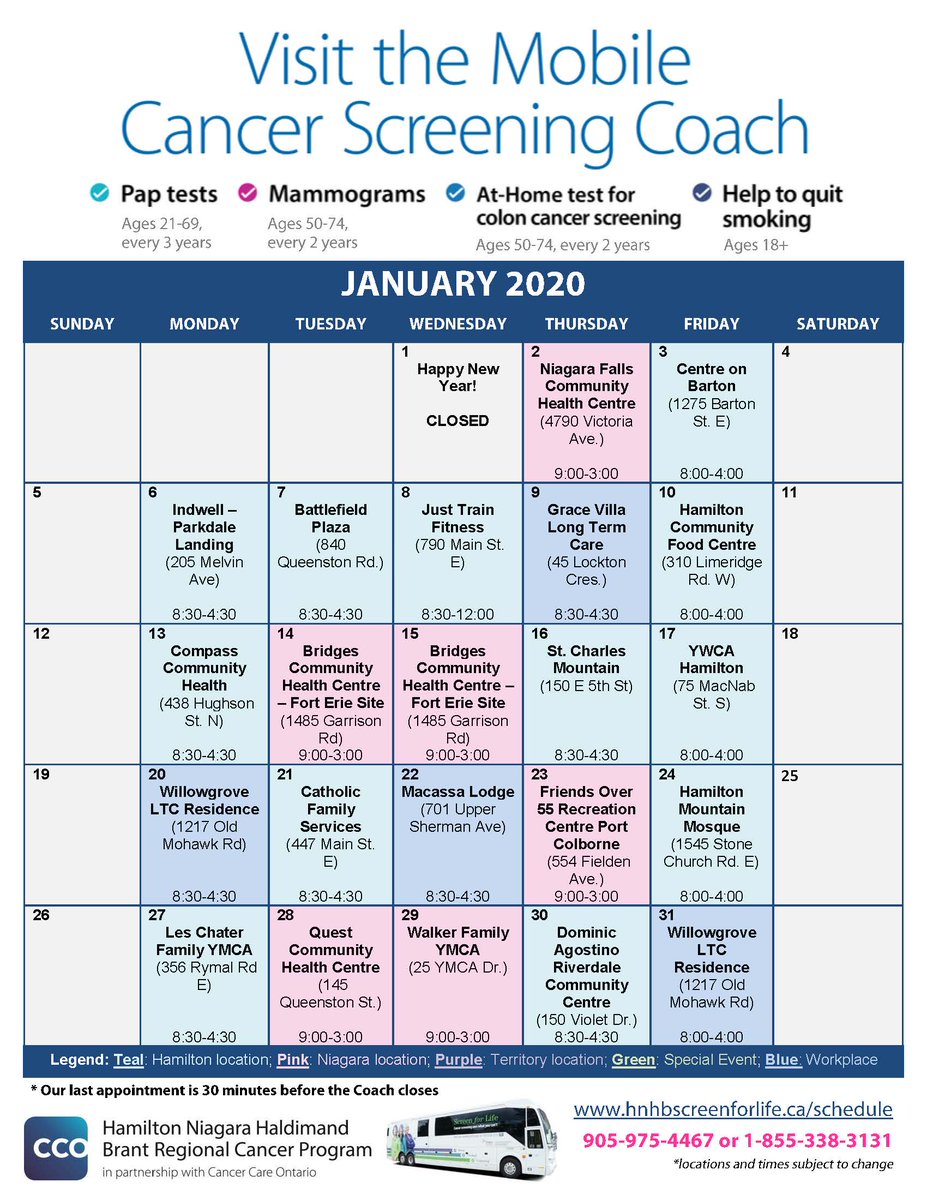 CentreOnBarton's tweet photo. January 2020 Cancer Screening Bus Schedule https://t.co/FAnOA5TqQM