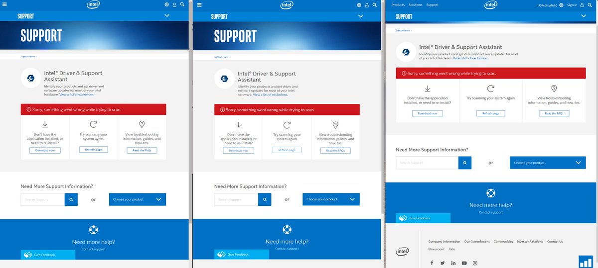 PerryInvents's tweet photo. Thanks #Intel your BS error message (on FireFox, Chrome, and Edge) is worthless. 

Do you seriously think "Sorry, something went wrong while trying to scan." is a valid, userful error message?

That's the best you can do? https://t.co/UIZhJIc1rJ