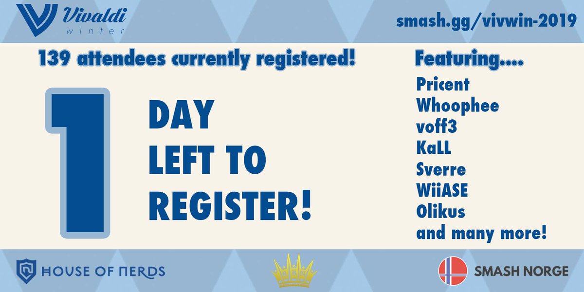 Registration for Vivaldi Winter closes tonight at 23:59, today is your last opportunity to register for Norway's biggest tournament this holiday season!
The deadline for completing doubles teams is December 25th 23:59.