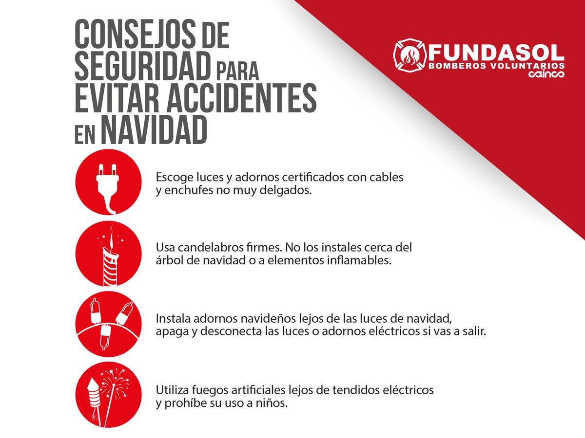 CAINCOBOLIVIA's tweet photo. Toma en cuenta estas recomendaciones en estas fiestas de fin de año, cuidemos la seguridad de nuestros seres queridos.
#FUNDASOL #CAINCO #FiestasNavideñas https://t.co/ikcTNdN4KA