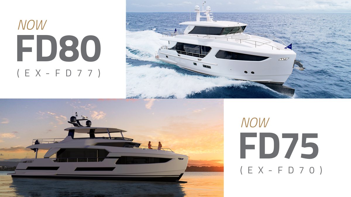 HorizonYachtEU's tweet photo. | IMPORTANT UPDATE |
To more accurately convey the LOA and volume that these yachts command, we've adjusted the names of the entry-level FD Series models.
The FD77 has been renamed to FD80 and the new FD70 is now named FD75.
#HorizonYachts #WorldClassYachts https://t.co/PvILefPTX4
