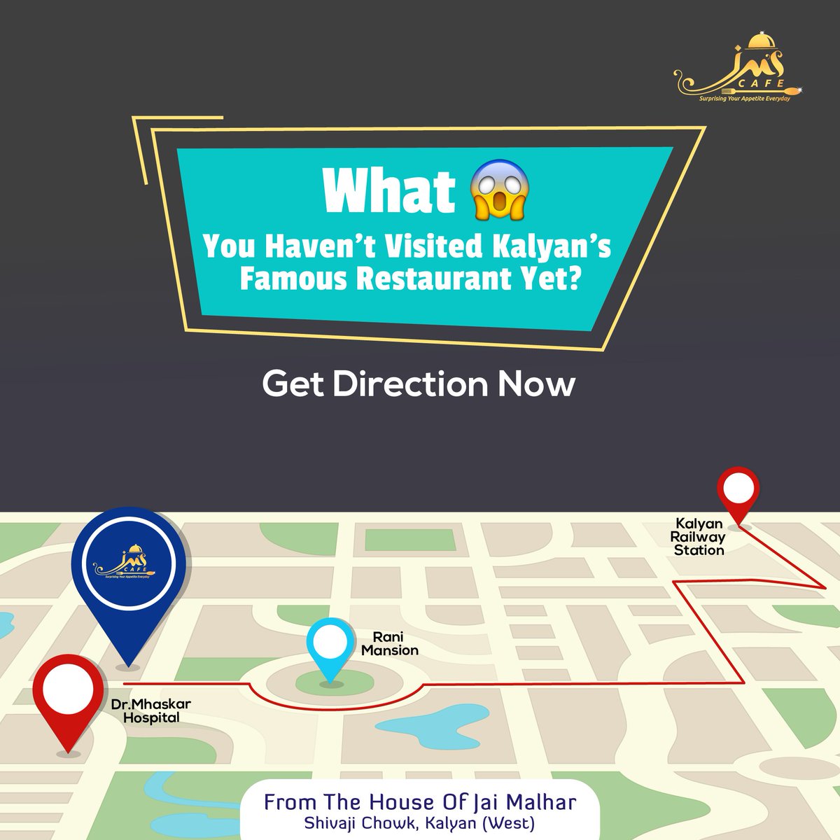 JMSCafeKalyan's tweet photo. Yes! You must try unique cuisines &amp; desserts from Kalyan's new best JM'S Cafe &amp; Restaurant, click on this link to get direction https://t.co/WJL5EdsNHC

#Restaurant #Food #JMSCafe #Indian #Mocktail #Dessets #Kalyan #KalyansCafe #JMSCafeKalyan #Dombivli #SmartKalyanCity https://t.co/gACPkxKQ9J