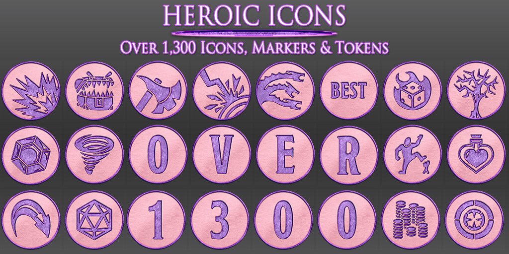 heroicrpgs's tweet photo. Create new adventures with over 1,300 unique markers in vibrant pink and purple! Available now on the Roll20 Marketplace:
https://t.co/3tvkCOtIWY
#dnd #roll20creator #Pink https://t.co/ZFJHD6gSYB
