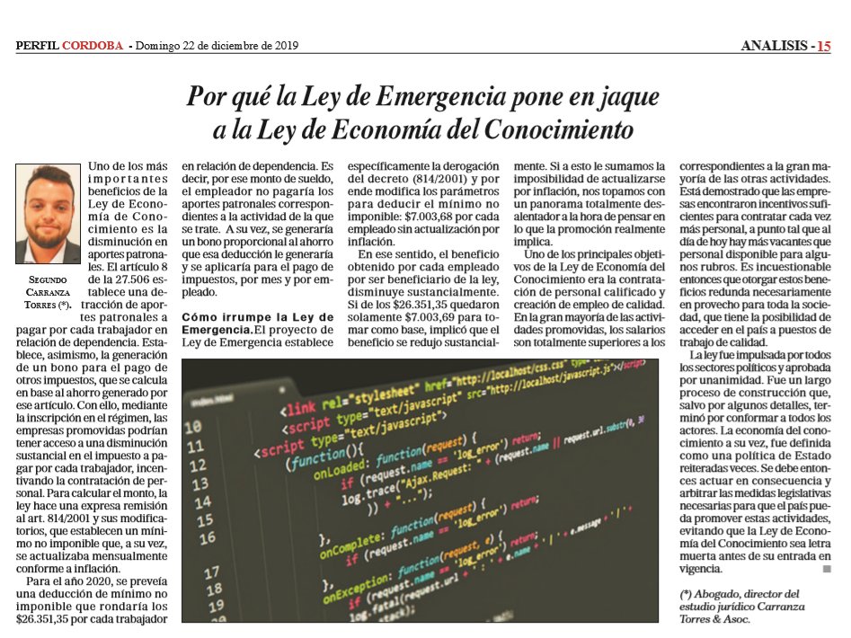 ClusterCba's tweet photo. Por qué la Ley de Emergencia pone en jaque a la Ley de Economía del Conocimiento vía @perfilcom 
Por @scarranzatorres #SocioCTC #EconomíadelConocimeinto https://t.co/6NYlFc6g5s