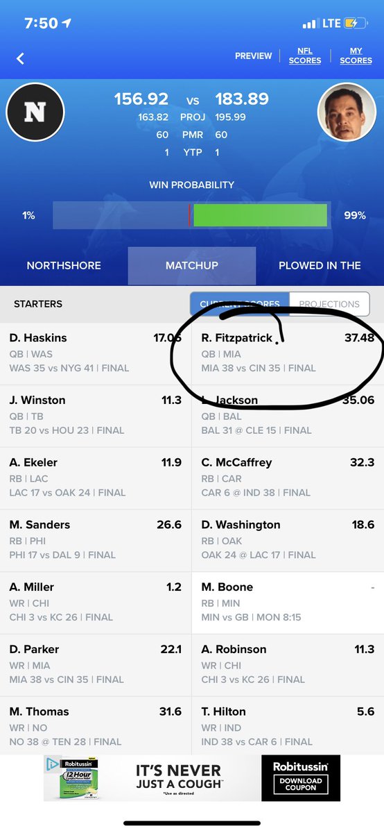 chad_blache's tweet photo. @FFHitman here it is! U said about 5 wks ago that you can’t wait to see championships won with Fitz so I scooped him up( dropped Tannehil....) and BOOM!!! https://t.co/lZ6OPCxBFF