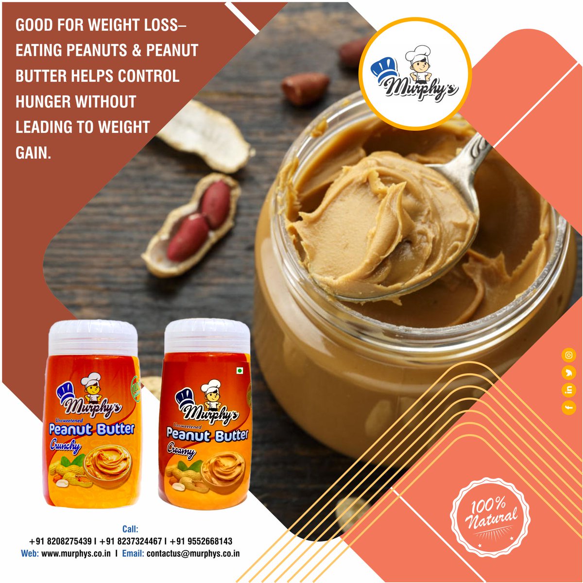 MurphysIndia's tweet photo. Good for #Weight_Loss- It has the enviable combination of fiber and #protein that keeps you feeling full for longer, so you end up eating less overall....!!

Buy Now: +91 8208275439 , +91 9552668143

Visit Us at: https://t.co/8WTjbiBCGK
#peanut_butter #creamy_peanut_butter https://t.co/st7rOiv4uq