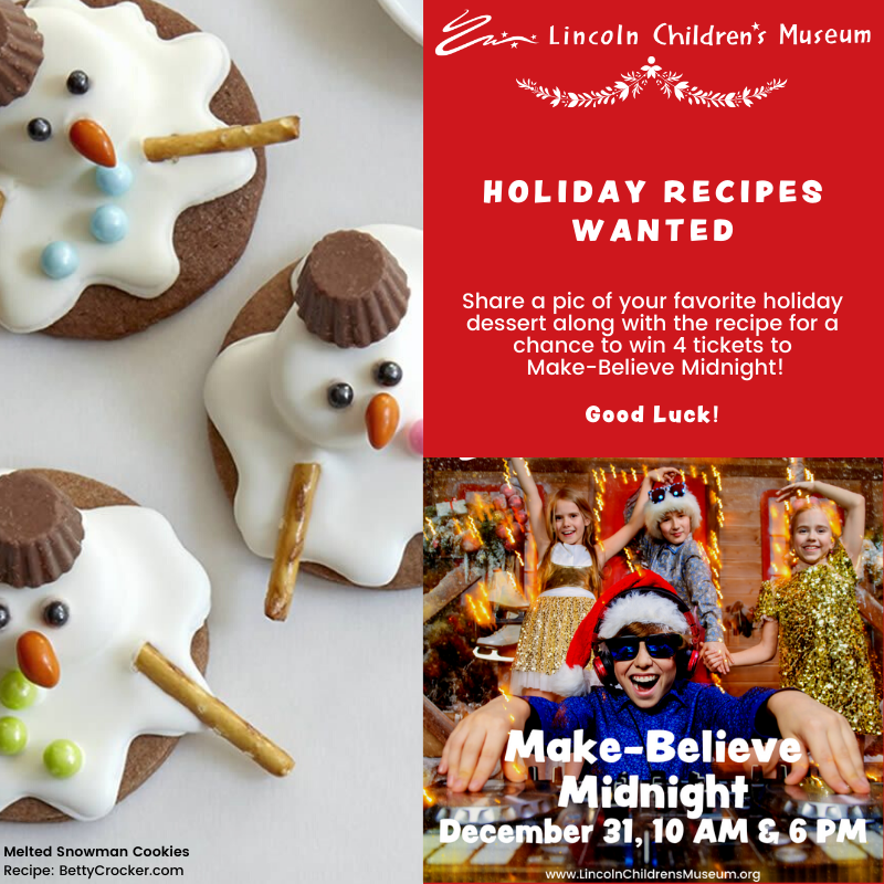 'Tis the season for delicious holiday treats! Share with us your favorite holiday recipe, include a pic, like and share this post and you could be the WINNER of a family 4 pack of tickets to
Make-Believe Midnight! Good Luck!🎄☃️🎅🤗 #HappyHolidays #TisTheSeason #PowerOfPlay