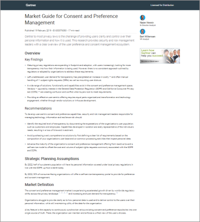 Did you know we’ve been recognised? See what else Gartner has to say, and why we’re named in the February 2019 Market Guide for Consent and Preference Management  bit.ly/34KJXeQ