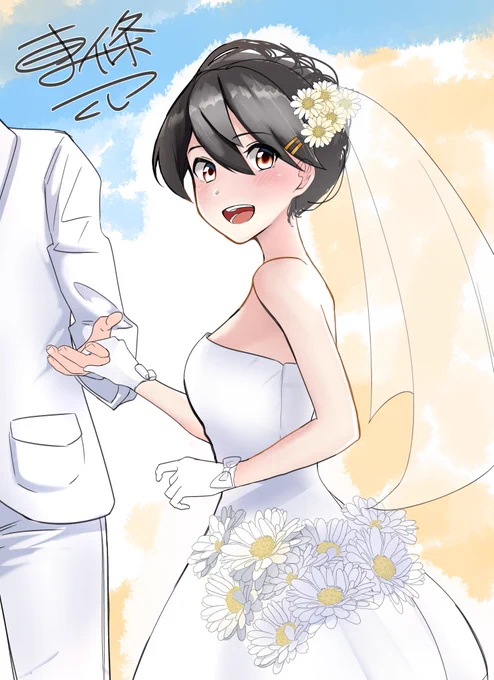 リクエストの榛名です!依頼された方の嫁艦ということで、ウエディングドレス着てもらいました!末永くお幸せに・・・ 