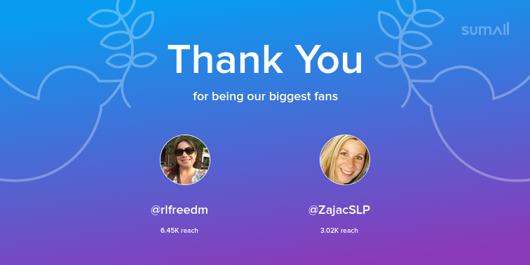 Our biggest fans this week: rlfreedm, ZajacSLP. Thank you! via sumall.com/thankyou?utm_s…
