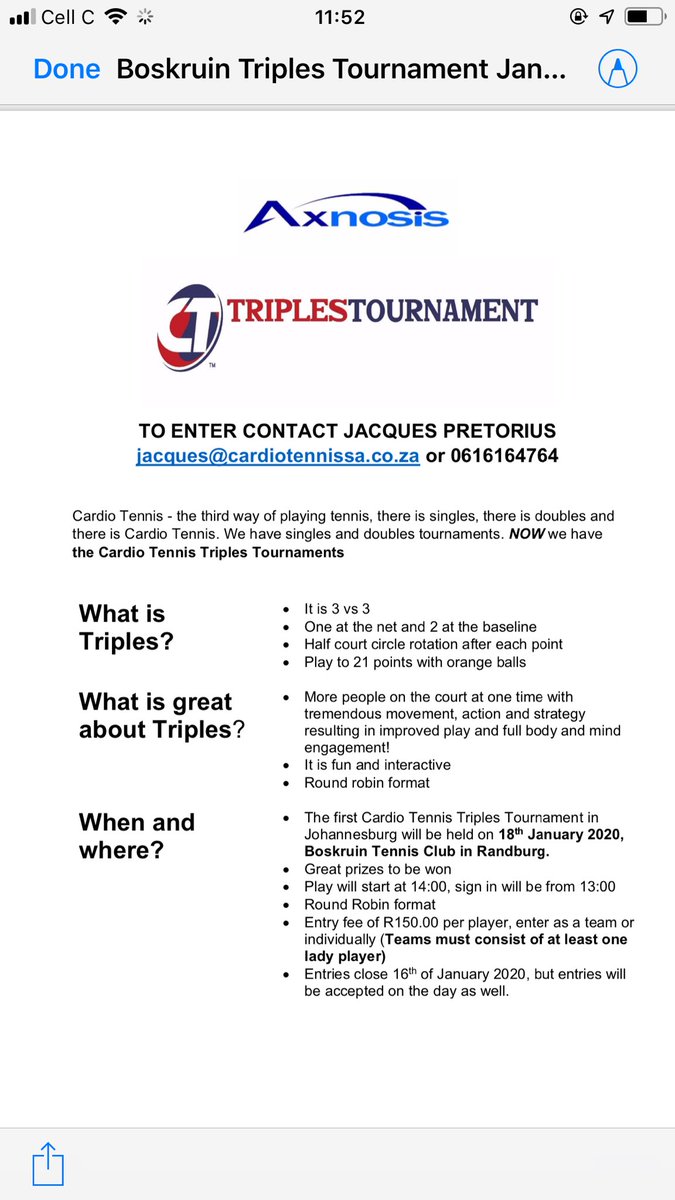 CardioJacques's tweet photo. Cardio Tennis Triples Tournament on the 17th of Jan 2020 in conjunction with @Axnosis https://t.co/Euvxaky5qN