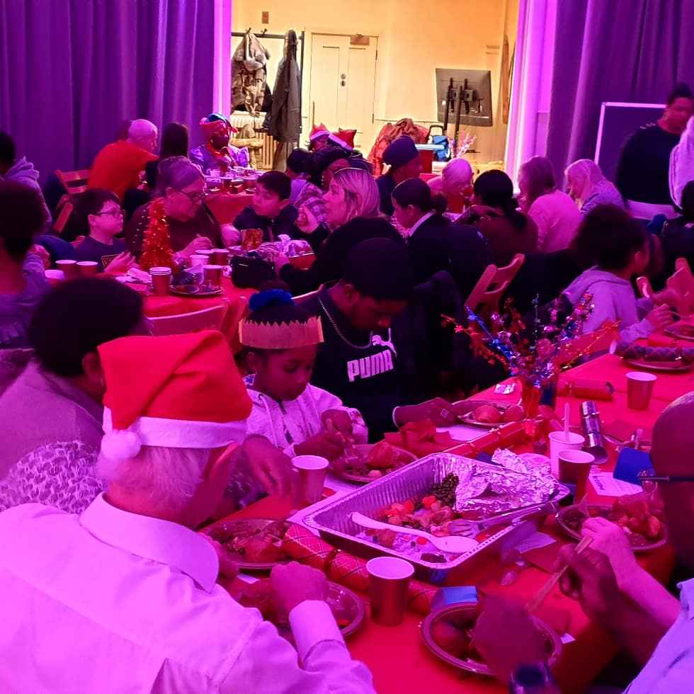 thetabcentre's tweet photo. This Christmas Shoreditch Tab Church threw open our doors and hosted a full Christmas meal with all the trimmings for 100 of our beautiful community. Santa visited, games were played, lots of fun had by all. One of the highlights of our year, we love to do this each Christmas! https://t.co/6d0tnSEHPz