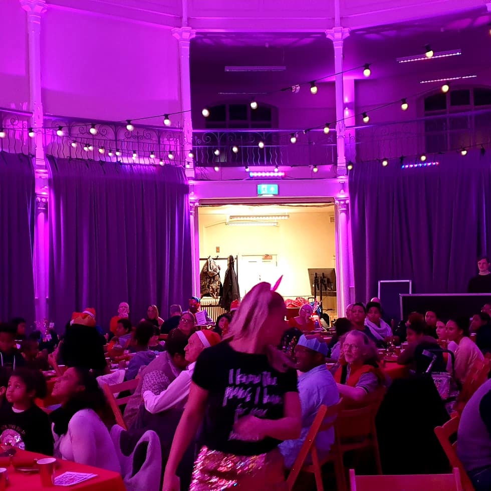 thetabcentre's tweet photo. This Christmas Shoreditch Tab Church threw open our doors and hosted a full Christmas meal with all the trimmings for 100 of our beautiful community. Santa visited, games were played, lots of fun had by all. One of the highlights of our year, we love to do this each Christmas! https://t.co/6d0tnSEHPz