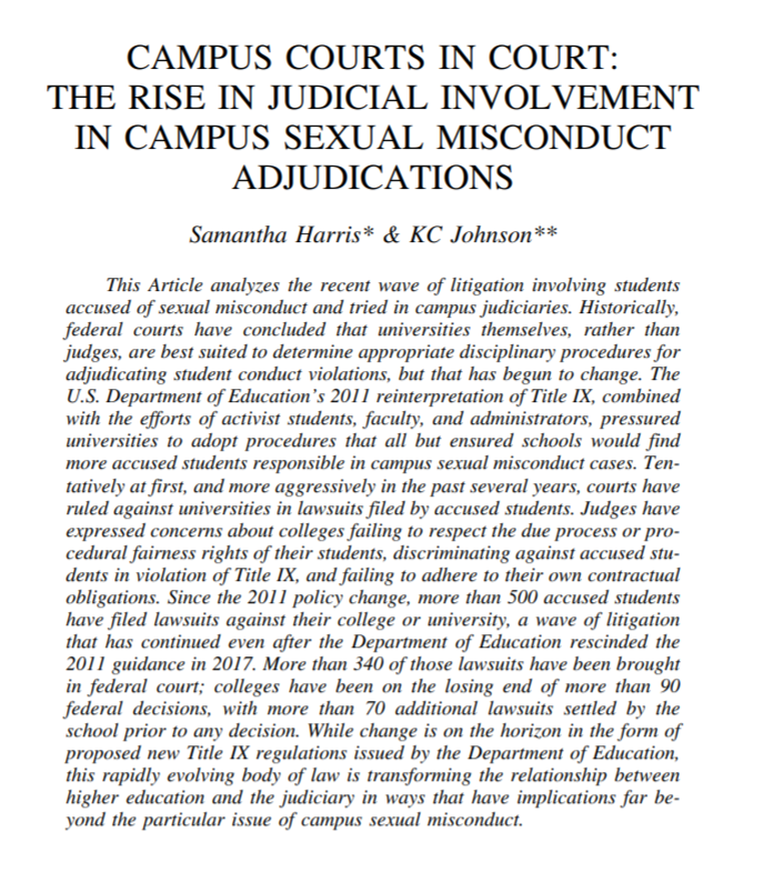 kcjohnson9's tweet image. The campus environment created by the 2011 Dear Colleague letter has generated hundreds of lawsuits from accused students. In @NYUJLPP, @samk_harris & I analyze the resulting developmentsin federal courts:
nyujlpp.org/wp-content/upl…