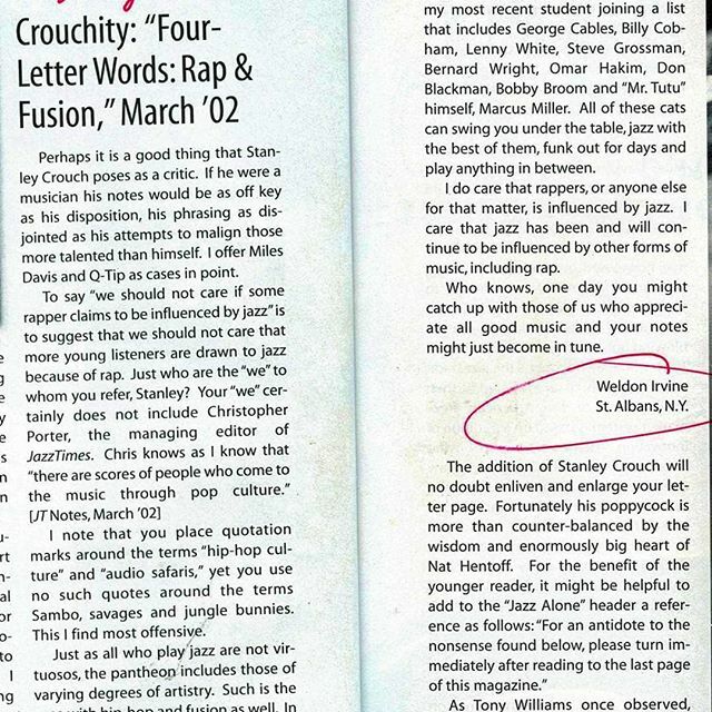 WeldonIrvineDoc's tweet photo. Rare among artists of his generation, Weldon Irvine stood up for Rap Music.  Here he is, clapping back at Stanley Crouch  in Jazz Times Magazine. Issue? MARCH 2002.  Caution. Weldon uses the word Poppycock!

#diggingforweldonirvine #musicdocumentary docu… https://t.co/2imeEZdoKH https://t.co/KFVip1raBn