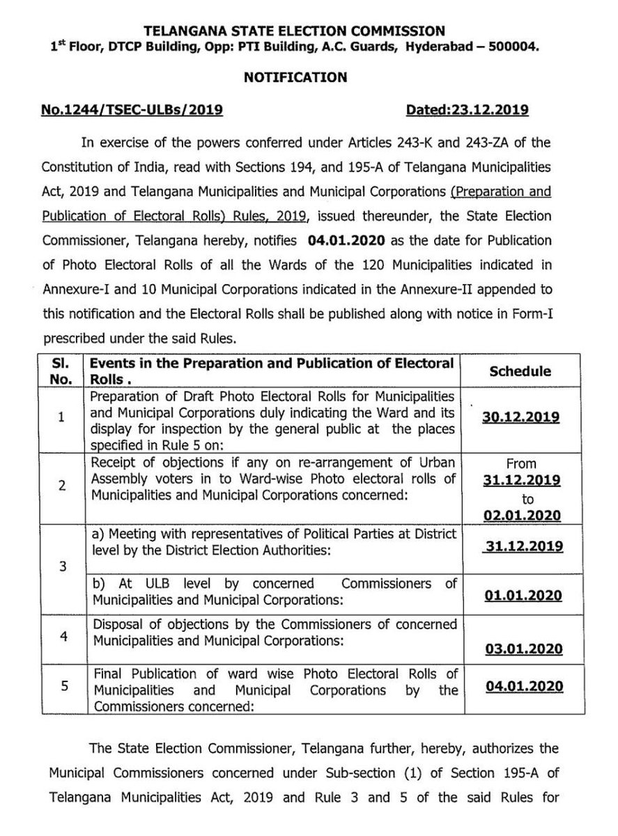 Amjed Ullah Khan Mbt On Twitter State Election Commission Telangana Has Announced Scheduled For Elections To Municipal Corporation S Municipalities In Telangana State Kindly Make It Clear That This Elections Are Going