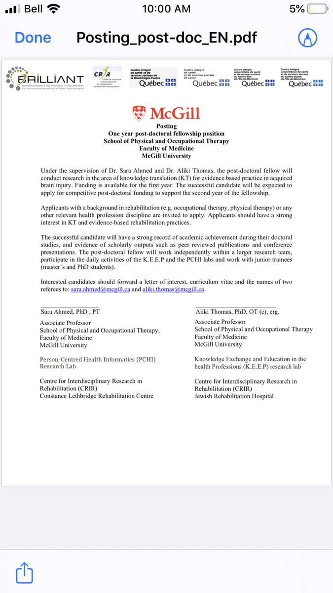 aliki_thomas's tweet photo. Exciting post doc opportunity in #KT with ⁦@SaraAhmedHanano⁩ and I ⁦@ResearchInRehab⁩ ⁦⁦@crirmtl⁩ all interested candidates please send CV and letter of interest ASAP. https://t.co/t1SlOHNBMT