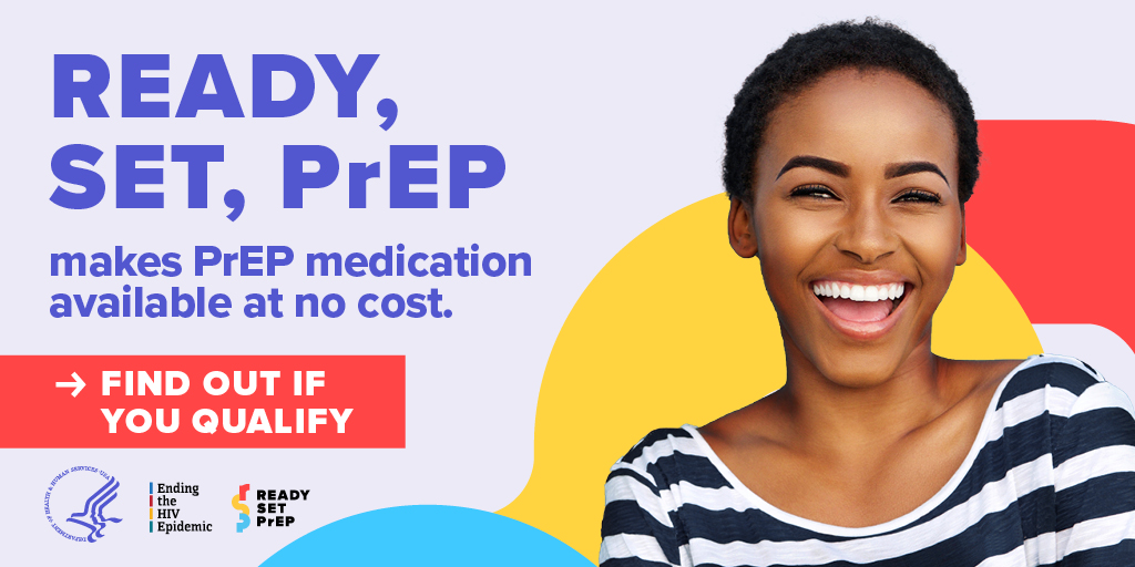 HIVGov's tweet image. The #ReadySetPrEP program brings us 1 step closer to ending the #HIV epidemic in the U.S. See if you qualify for PrEP medication at no cost: GetYourPrEP.com