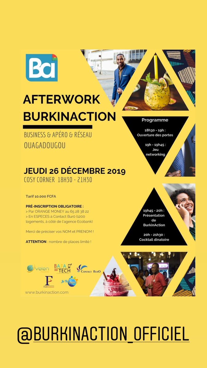 BurkinAction226's tweet photo. ‼️ ATTENTION : Il nous reste quelques places ‼️
➡️ Uniquement sur pré-paiement : 
> Par ORANGE MONEY au 65 28 38 22 
> En ESPECES à Contact Bur0 (1200 logements, à côté de l'agence Ecobank)
> En ligne : https://t.co/6ZF8Lgj5V5
Merci de préciser votre nom ! 

#burkinaction #ouaga https://t.co/H6icU7tdwP