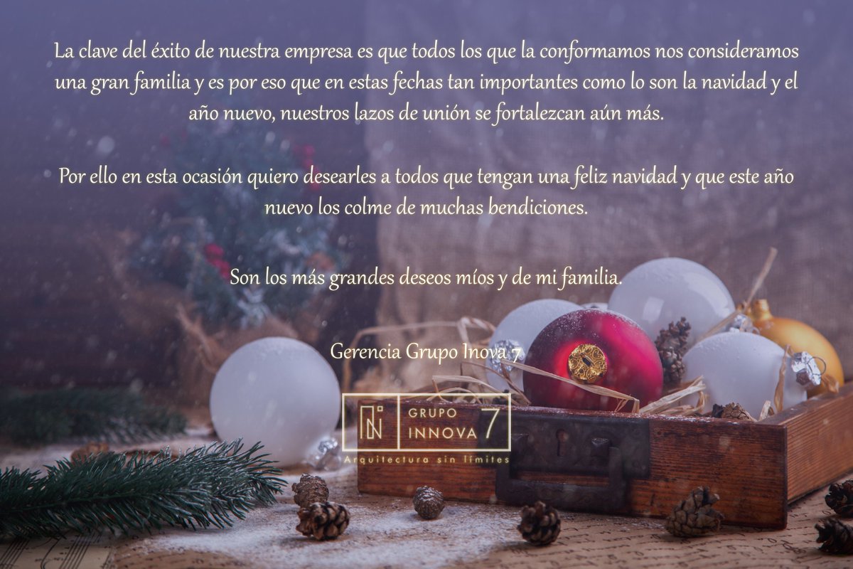 grupoinnova7's tweet photo. Grupo Innova 7 te desea lo mejor en estas festividades, que todos tus metas se hagan realidad y agradecemos que  hagas parte de nosotros. #grupoinnova7 #arquietectura #navidad #añonuevo https://t.co/0oDwWuk5u4