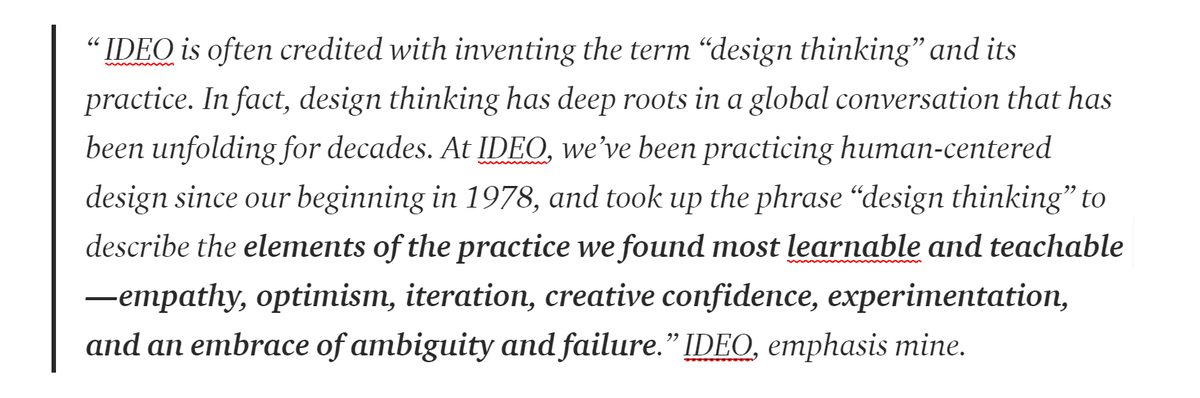 IDEO themselves admits design thinking is not design, nor did they invent it.  https://designthinking.ideo.com/history 