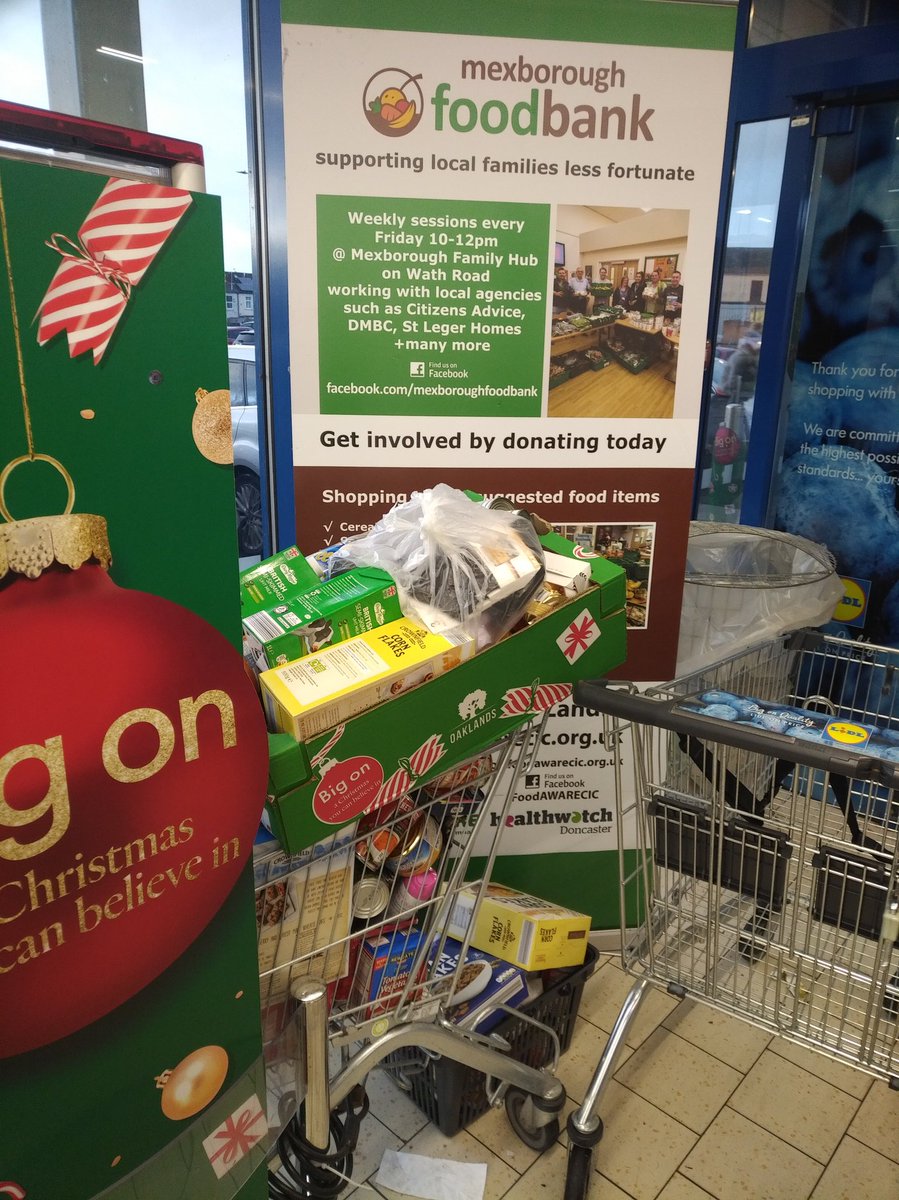 MexboroFoodbank's tweet photo. A HUGE thank u for latest donations collected from donation trolley @LidlGB GB in #Mexborough today #doncasterisgreat #southyorkshire 

We reopen on Fri 3rd Jan. Thank u kind people for supporting our annual 'Christmas Care' campaign in partnership with @FoodAWARE #MerryChristmas https://t.co/8J4W3cKdQF