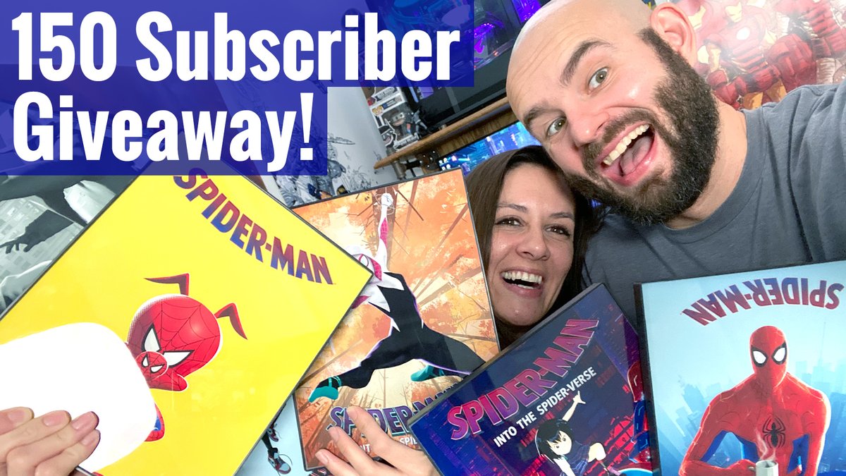 bruce_comics's tweet photo. Stephanie and I hit 150 YouTube subscribers and we are excited to announce our next GIVEAWAY! We are giving away 6x Spider-Man: Into The Spider-Verse Prints with frames. Check out our announcement video for how to enter! https://t.co/YoGr5IxYL0 #giveaway #150subscribers https://t.co/1mqXEGDaKR