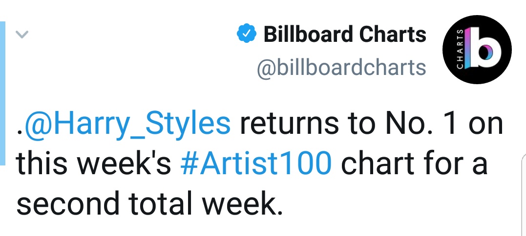 Harry is #1 on this week  #artist100 chart for the second week. His whole album is charting on billboard, with SEVEN songs charting on billboard 100 chart.