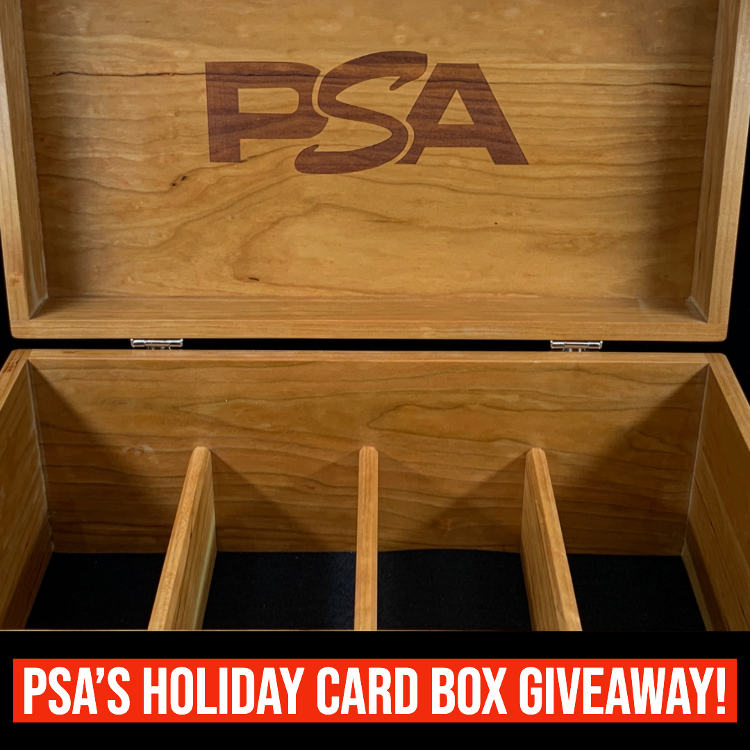 PSAcard's tweet image. GIVEAWAY!!! RT &amp;amp; follow for a chance to win this custom PSA card box! One lucky winner will be announced Friday, 12/27/19.