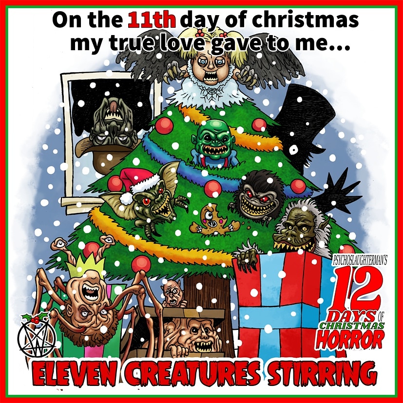 WillAndPsycho's tweet photo. Day 11 of #12daysofchristmashorror #12daysofchristmas #gremlins #krampus #thething #critters #creepshow #thebabadook #jeeperscreepers #ghoulies #thegate #basketcase #norristhing  #johncarpenter #fluffythecratebeast #gingerbreadman  #thecreeper  #christmas #christmastree https://t.co/oG5fgUwDGV