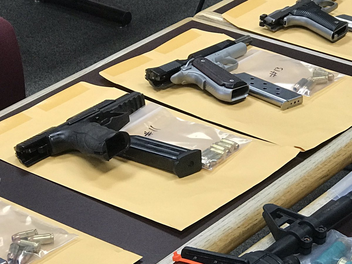 reidreporterguy's tweet photo. STOLEN GUNS RECOVERED:  These are some of the 18 firearms Tuscaloosa police and the ATF recovered after arresting Scott Hamilton this weekend in Greensboro Alabama.  He’s charged with burglary for breaking into 2 Tuscaloosa gun stores.  50 total were stolen in December https://t.co/la5C1zHqiI