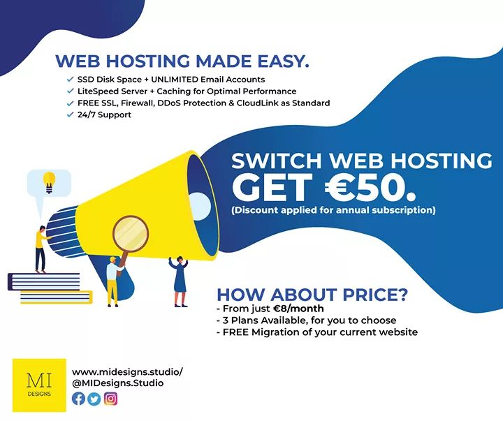 MIDesigns_'s tweet photo. Hot offer 🔥 Switch your #webhosting and get a €50 discount, applied for the first year annual subscription. We will migrate your #website for FREE. https://t.co/nqTcL6MR0K