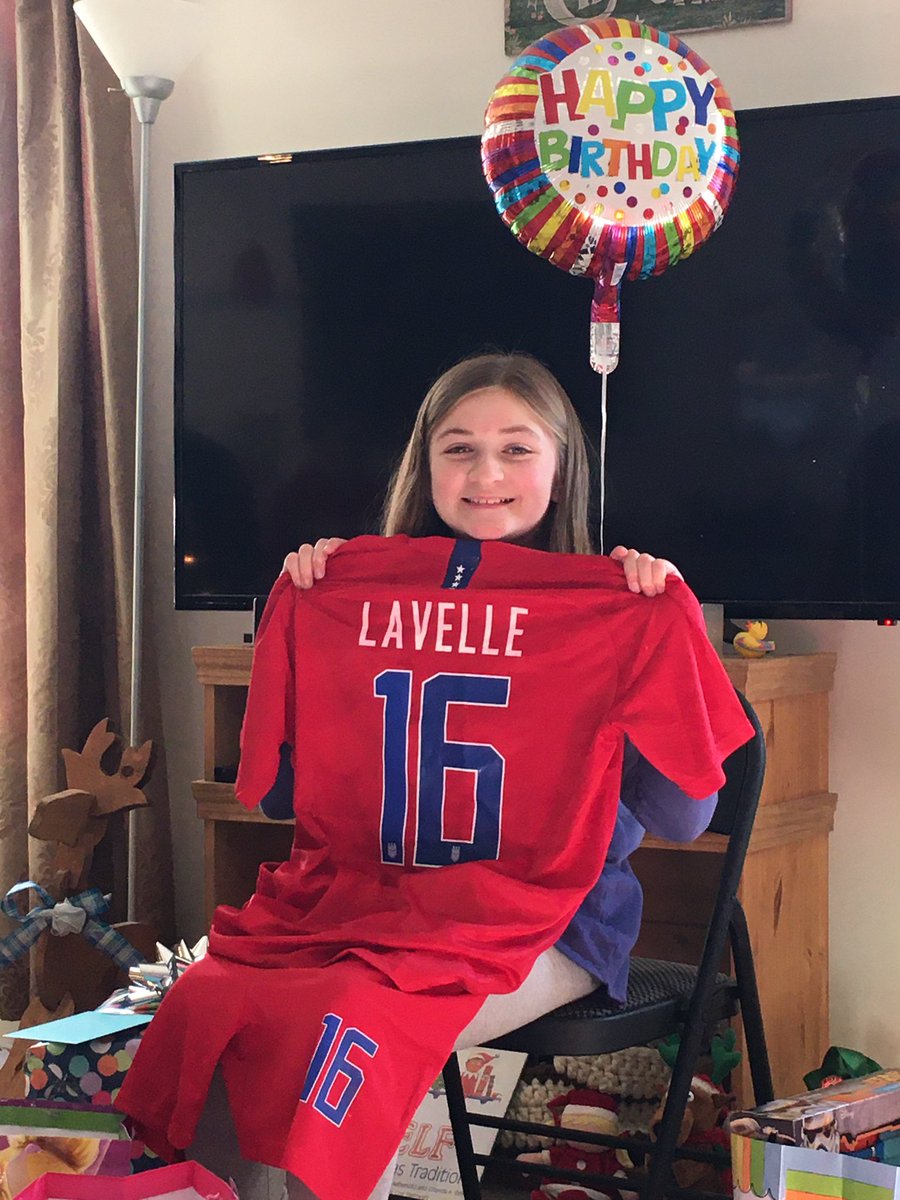 emwturtle's tweet photo. Aubrey REALLY wanted a Lavelle  Jersey for her birthday today! She got her wish! @roselavelle 🎈⚽️ https://t.co/f7OKNnZ9Zj