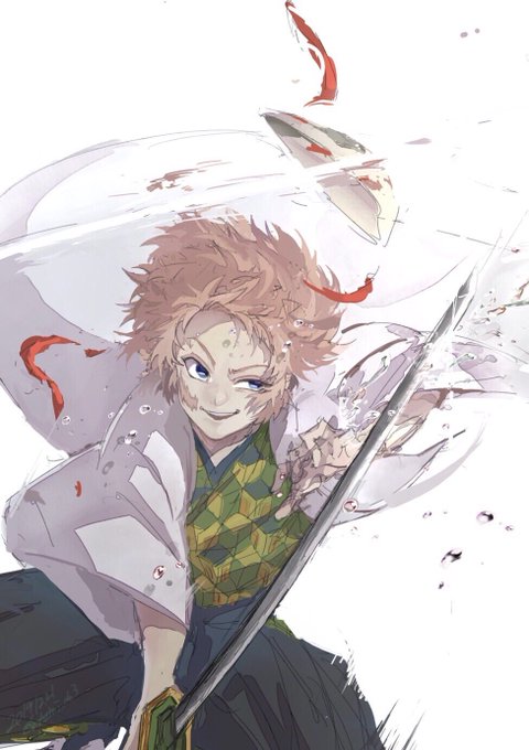 Sa9さんがTwitterに投稿した錆兎(鬼滅の刃)のイラスト。