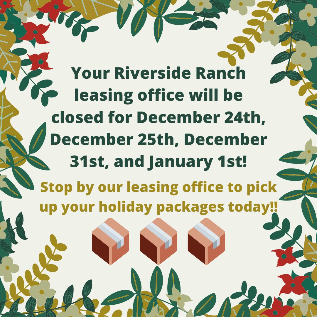 For emergency maintenance please call (512)-754-0001! Happy holiday’s everyone!! #riversideranch