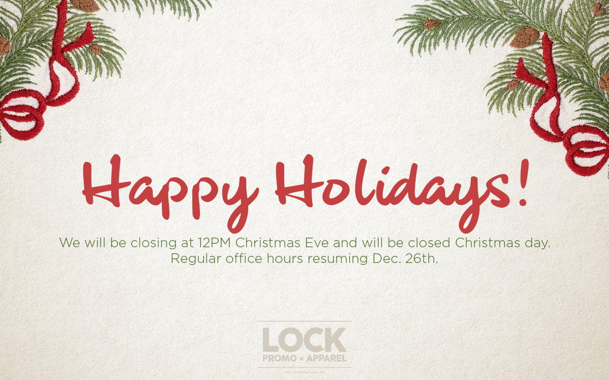 lockpromo's tweet photo. Happy Holidays from all of us at Lock Promo + Apparel! Our business hours will be adjusting just a little bit in observation of Christmas. We hope you have a wonderful holiday spent with loved ones!
...
#LockPromo #Holidays #Christmas #Home https://t.co/Ww7Yo4G1bn