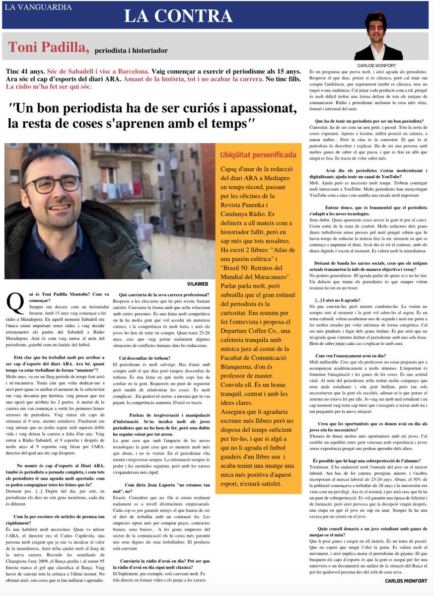 Carlos Monfort (@monfortcarlos) on Twitter photo Ja teniu disponible la meva entrevista al <a href="/Toni_Padilla/">Toni Padilla</a>. Espero que la gaudiu. Moltes gràcies, Toni! Ja teniu disponible la meva entrevista al <a href="/Toni_Padilla/">Toni Padilla</a>. Espero que la gaudiu. Moltes gràcies, Toni!