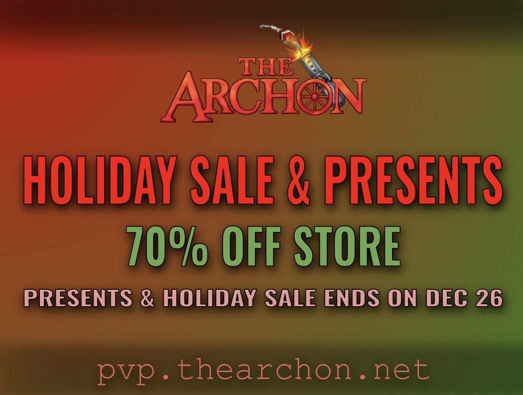 TheArchon's tweet image. 🎊Happy Holidays!🎊

💸We have a limited time 70% off sale!

🎁Present Crates are available for a limited time!

⏰The sale ends on December 26th, 2019

❗️Follow &amp;amp; Retweet for a chance to win 10 Present Crates❗️

🛒store.thearchon.net
🔗pvp.thearchon.net