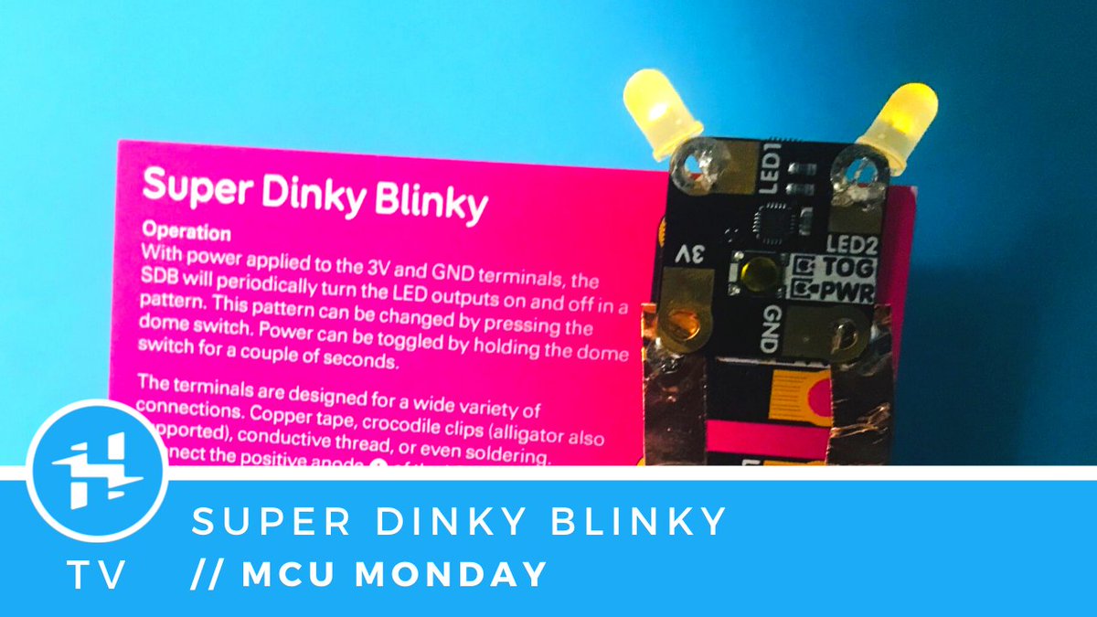 Hacksterio's tweet image. .@Pimoroni's "Super Dinky Blinky" is a cute, fun little handout from Supercon this year. Based on the inexpensive Nuvoton N76E003 chip, this tiny kit blinks two LEDs in various patterns, which change when you press the splendidly clicky little dome button: bit.ly/2s5cgHP