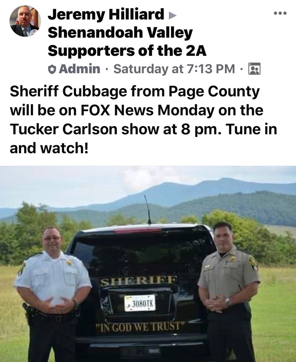 reallyJudyGood's tweet image. Please watch our sheriff on Tucker tonight!   #2A #supportyourlocalsheriff #pagecounty