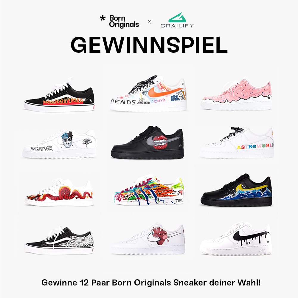 grailifyde's tweet photo. 🎁 GEWINNE EINE 12-SNEAKER-FLATRATE IM WERT VON ÜBER 3.333€.

Du hast jetzt die Chance, 12 Custom Sneaker von Born Originals zu gewinnen, von Januar - Dezember 2020, jeden Monat ein Paar.

So kannst du gewinnen: https://t.co/klKjW0T6Vp

Viel Erfolg! 🍀 https://t.co/jUk0ochX0e