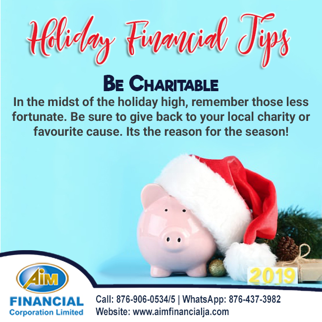 aimfinancialja's tweet photo. Include a donation to your local charity when planning your holiday budget. Strapped for cash? Organise a donation drive for clothing and supplies for a children's or nursing home, volunteers are always welcome!
#HolidayFinancialTips #FinancialAdvice #Christmas2019 https://t.co/MXL7bMUtID